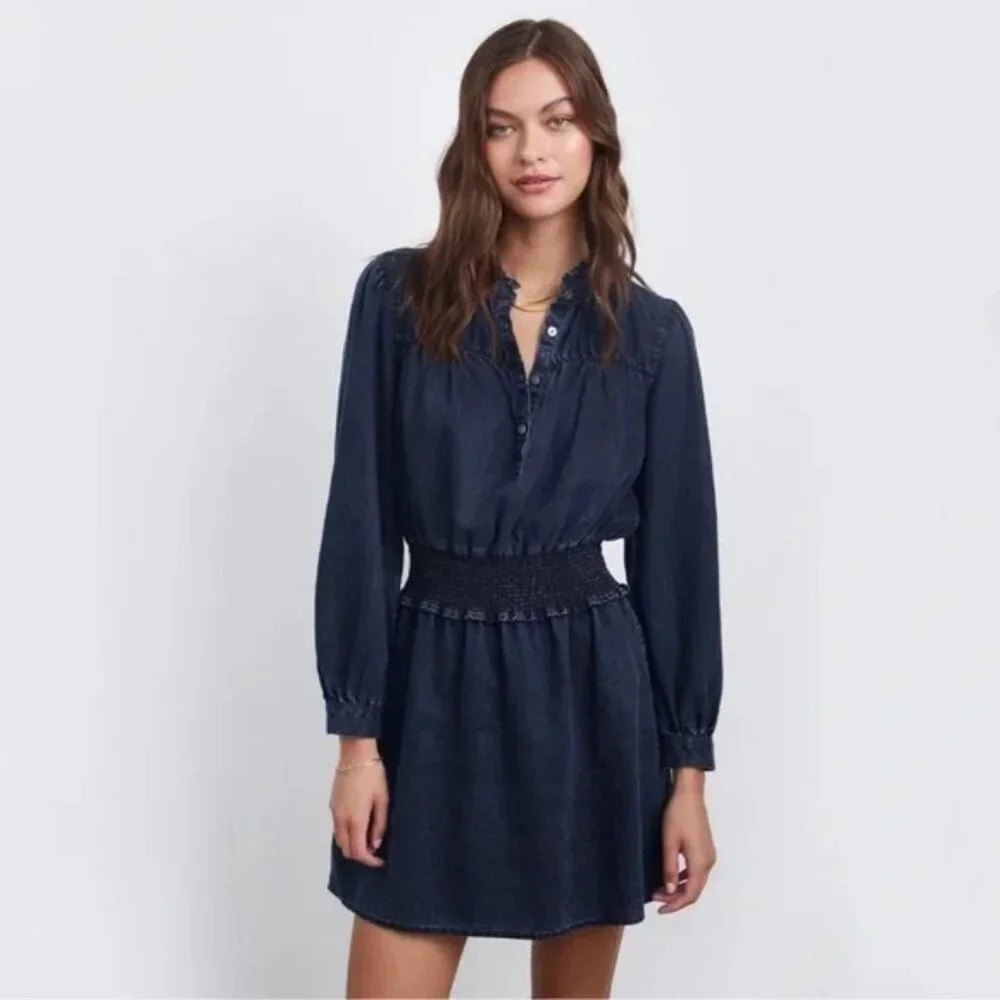 Rails Shawna Chambray Smocked Waist Minidress. Sz: M
